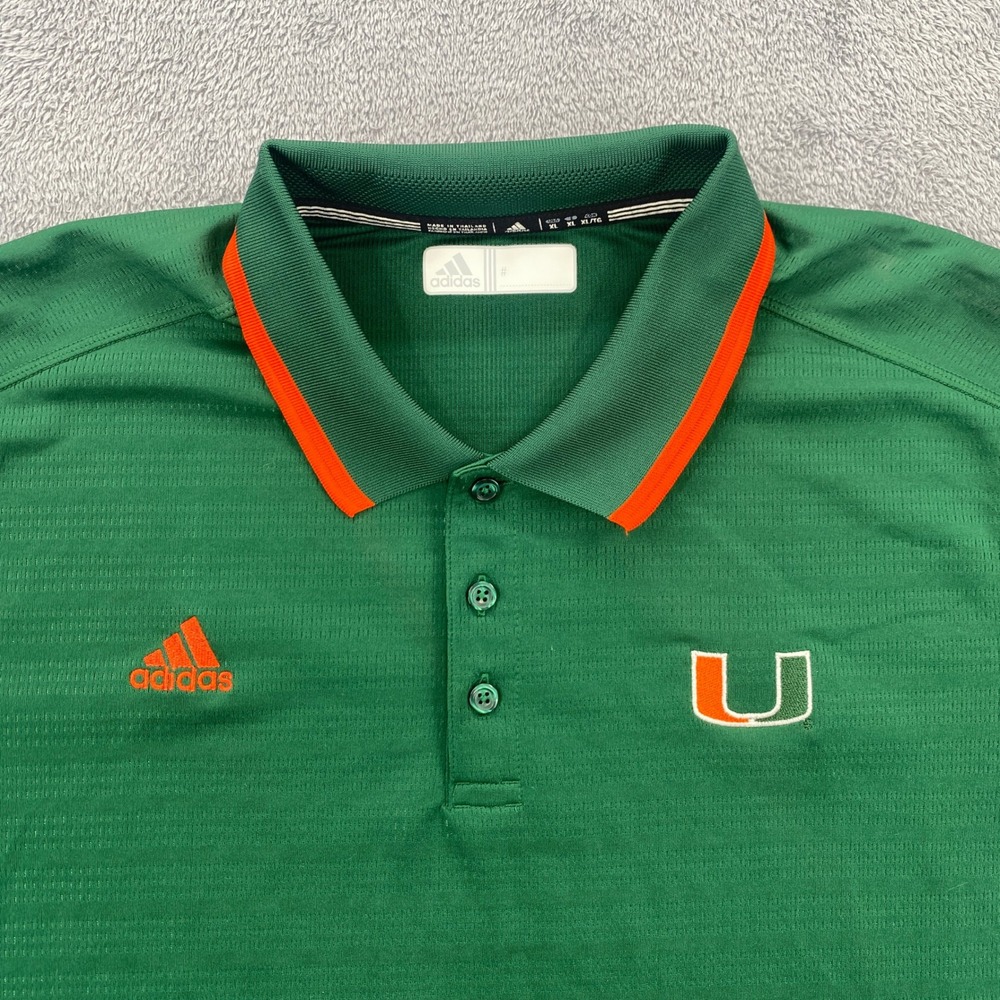 Adidas Polo Shirt Mens XL Green Miami Hurricanes Hurricanes NCAA 1865A AM9145